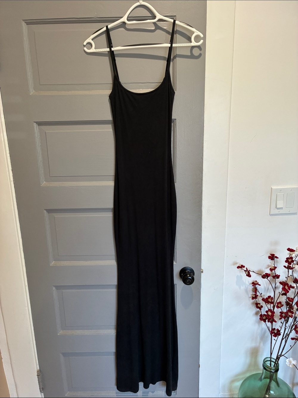 Quince Black Maxi Bodycon Dress with Thin Straps